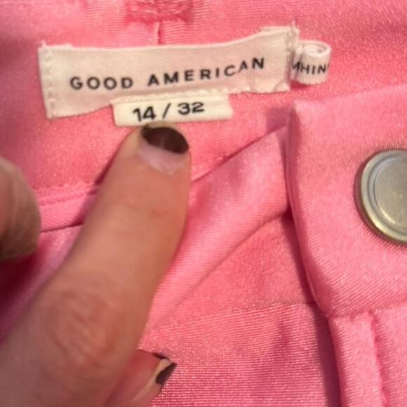 Good American straight leg shiny mid-rise bubble gum pink pants size 14 - Picture 3 of 5